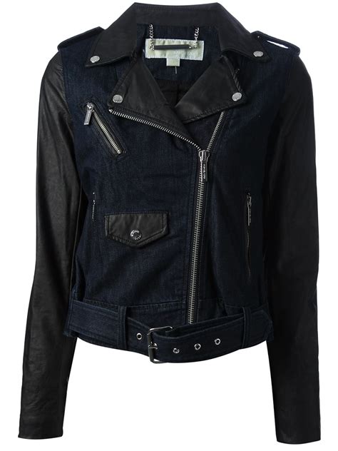 michael kors jacke damen dunkelblau|Michael Kors leather jacket.